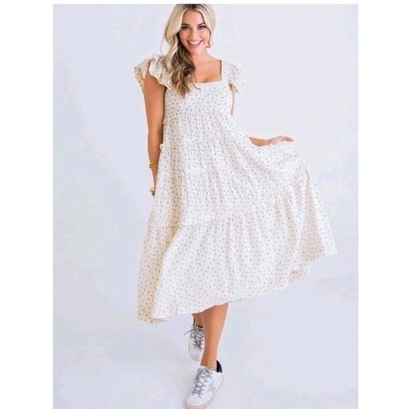 Karlie Dresses & Skirts - Karlie Floral Embroidered Cotton Gauze Tiered Midi Dress Calico -‎ Size Small